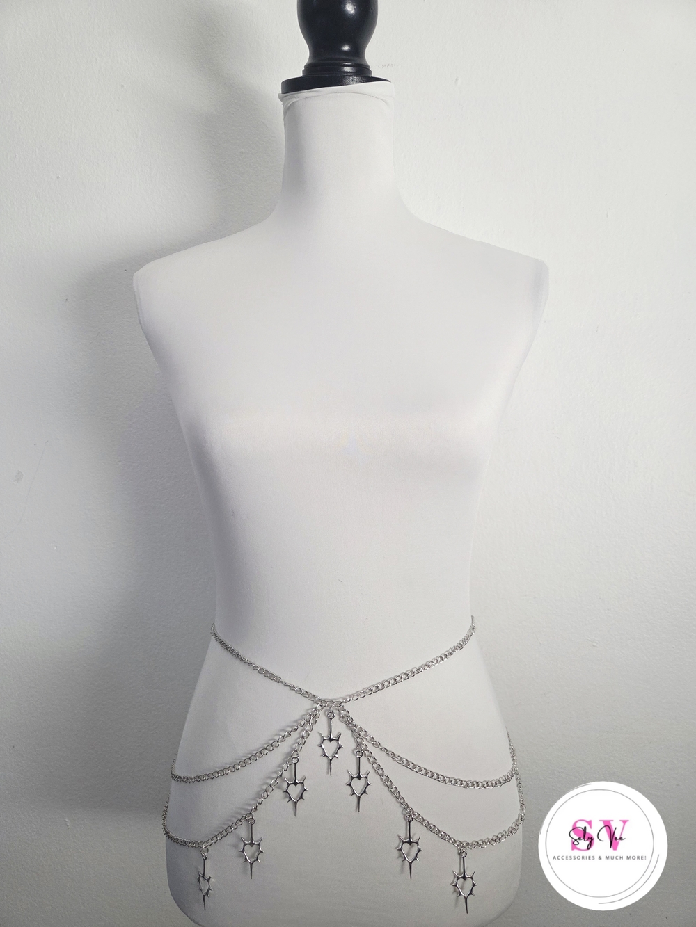 Thin Silver Chain Belt With Thorn Heart Decor